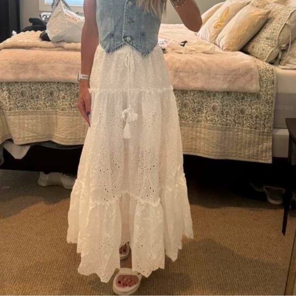 Boho White Eyelet Tassel Ruffle Maxi Skirt - Picture 7 of 8